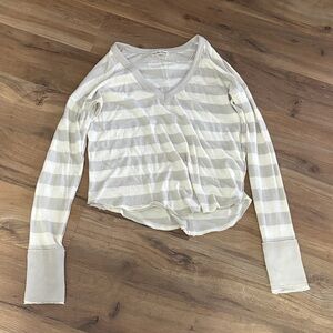 Free People Cream and White Striped Long Sleeve Top